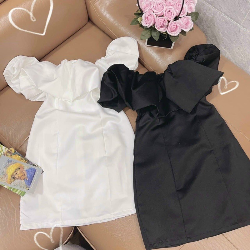 [Mã SKAMSALEP6 giảm 10% tối đa 100K đơn 150K] ĐẦM TRỄ VAI BỒNG NGỰC TRẮNG ĐEN | BigBuy360 - bigbuy360.vn