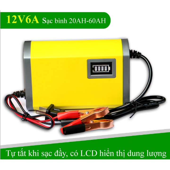 Sạc Ắc Quy Thông Minh 12V/6A sạc bình ô tô xe máy từ 20ah - 80ah