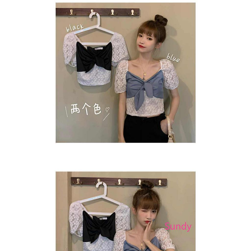 Áo Kiểu Tay Phồng Phối Ren Thời Trang Mùa Hè Cho Nữ