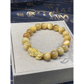 Vòng Tay Đá Mắt Hổ Vàng mix Tỳ Hưu Phong Thuỷ Tài Lộc