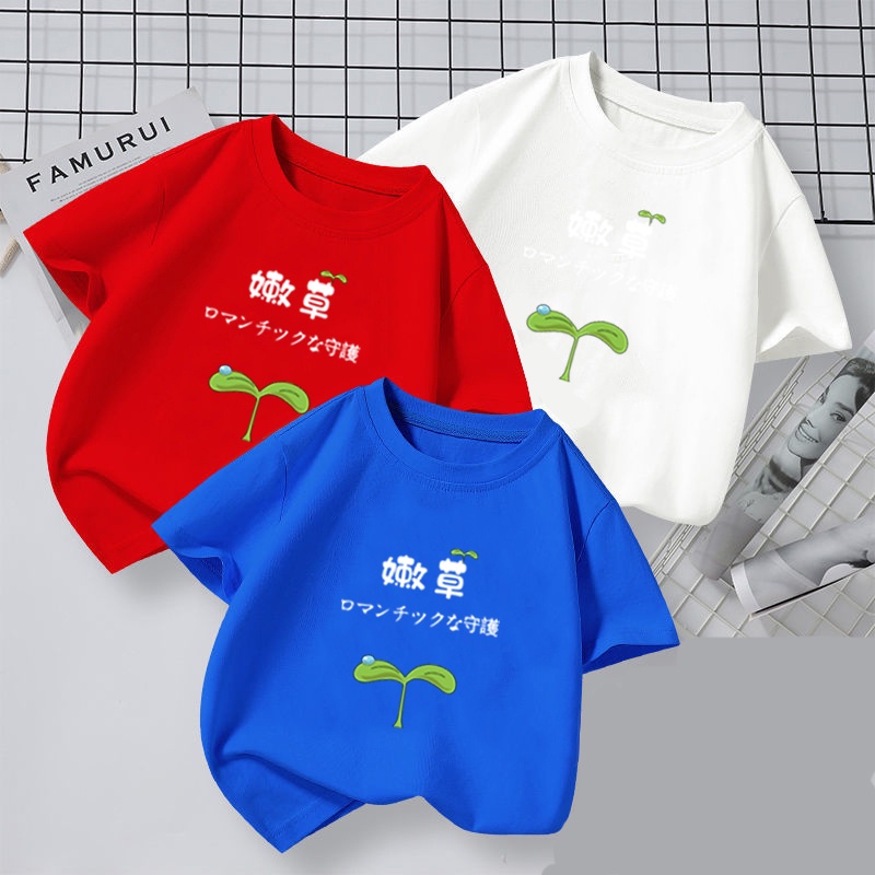 Áo thun NRVP mềm mại tay ngắn cổ tròn màu trơn họa tiết hoạt hình thời trang mới cho trẻ em 3-11 tuổi