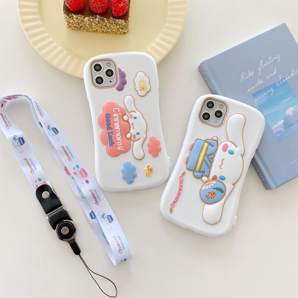 Ốp Điện Thoại Silicon Hình Cinnamoroll Cinnamoroll Gắn Dây Đeo Cho iPhone 13 12 11 Pro Max XR XS Max X 7 8 6 6S Plus
