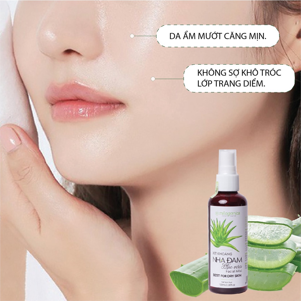 Xịt khoáng nha đam tươi dưỡng ẩm, dịu da phù hợp cho da khô MILAGANICS 100ml (chai)