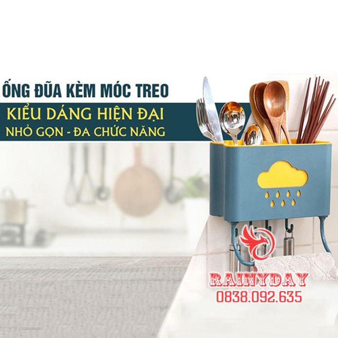 Ống để đựng cắm đũa thìa dao muỗng kệ dán treo tường nhà bếp nhựa hình đám mây