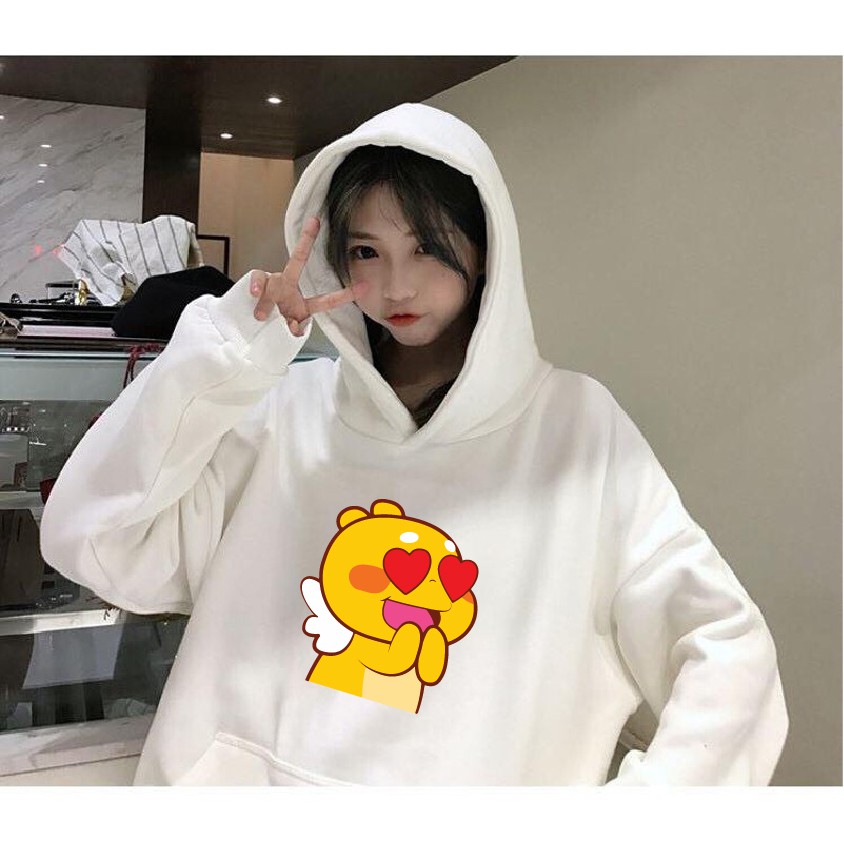 [Ấm như ôm gấu] Áo nỉ Hoodie thu đông hoạt hình form suông rộng có mũ unisex, chất nỉ bông siêu ấm 4 màu | BigBuy360 - bigbuy360.vn