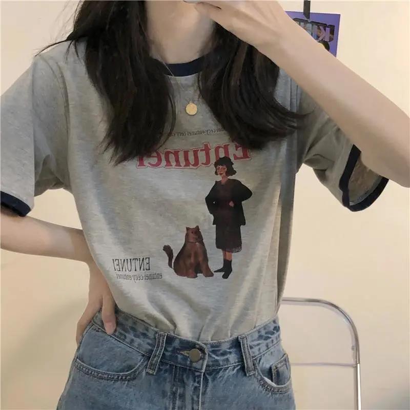 Áo Thun Tay Ngắn Màu Xám Phong Cách Retro Thời Trang Mùa Hè Mới