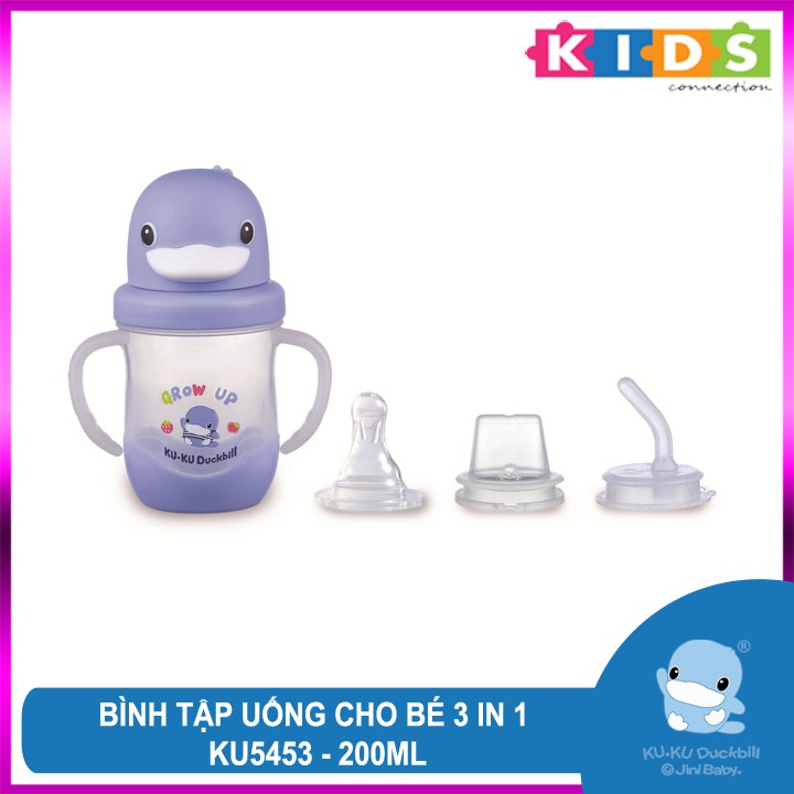 Bình tập uống cho bé 3 trong 1 nhựa PP và silicone cao cấp KUKU KU5453 200ml