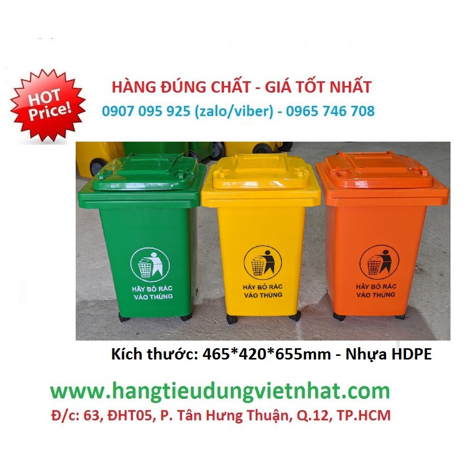 Thùng rác nhựa HDPE 60lít, tiện dụng, giá rẻ