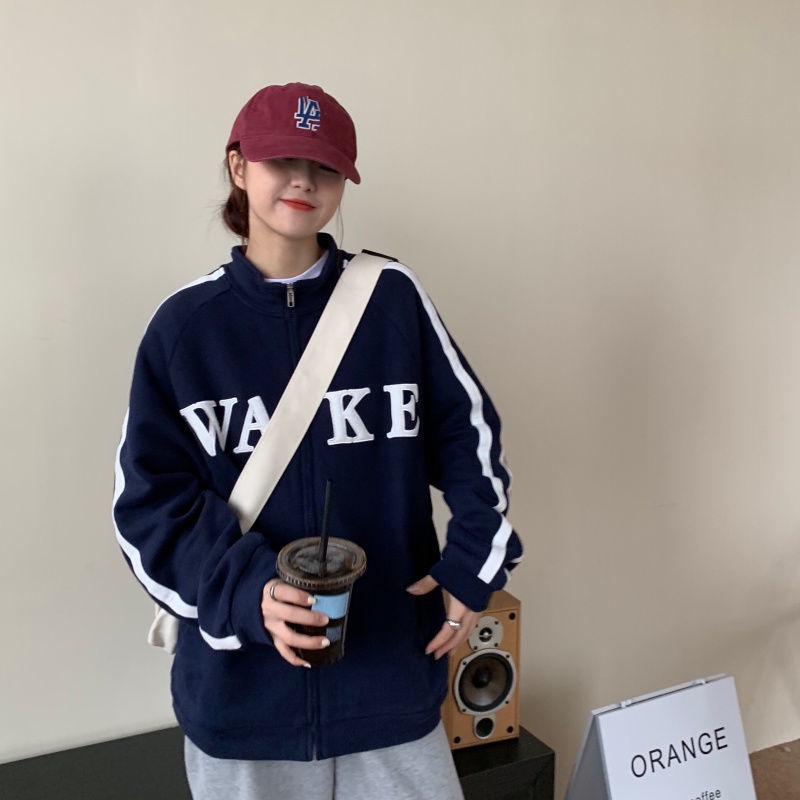 Áo Khoác Thể Thao Dáng Rộng In Chữ Đơn Giản Kiểu Hàn Quốc Thời Trang Mùa Thu 2022
