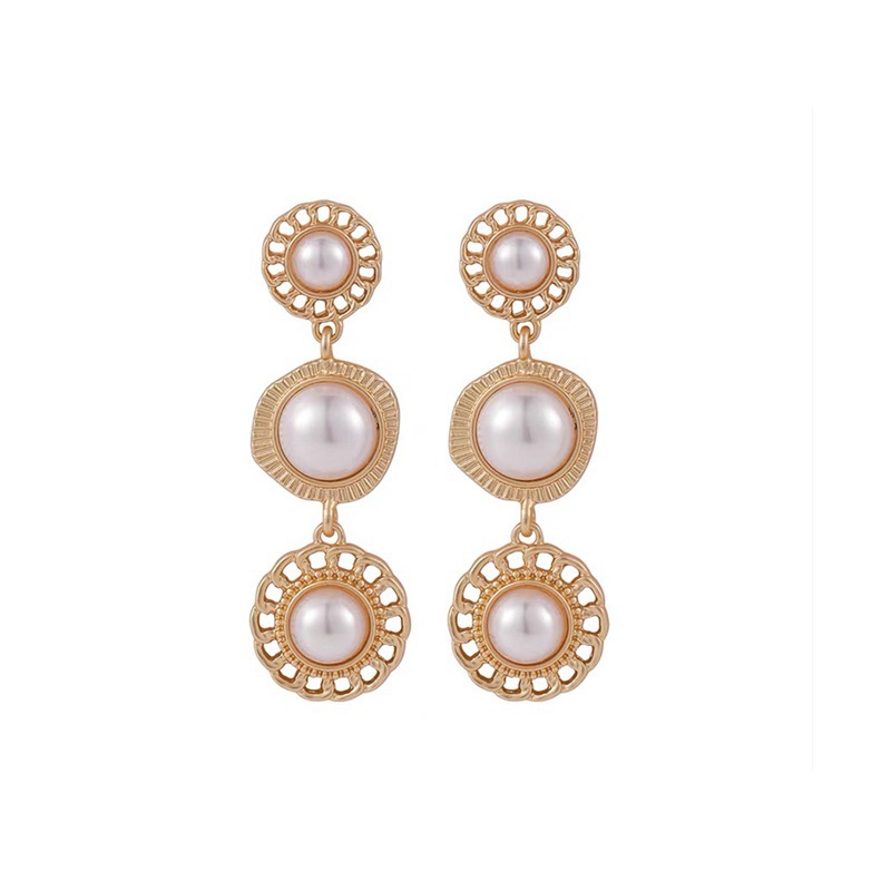 Vintage pearl stud French long earrings