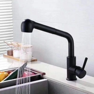 Vòi rửa chén Vòi rửa bát nóng lạnh dây rút INOX phủ NaNo màu đen Nhật Bản
