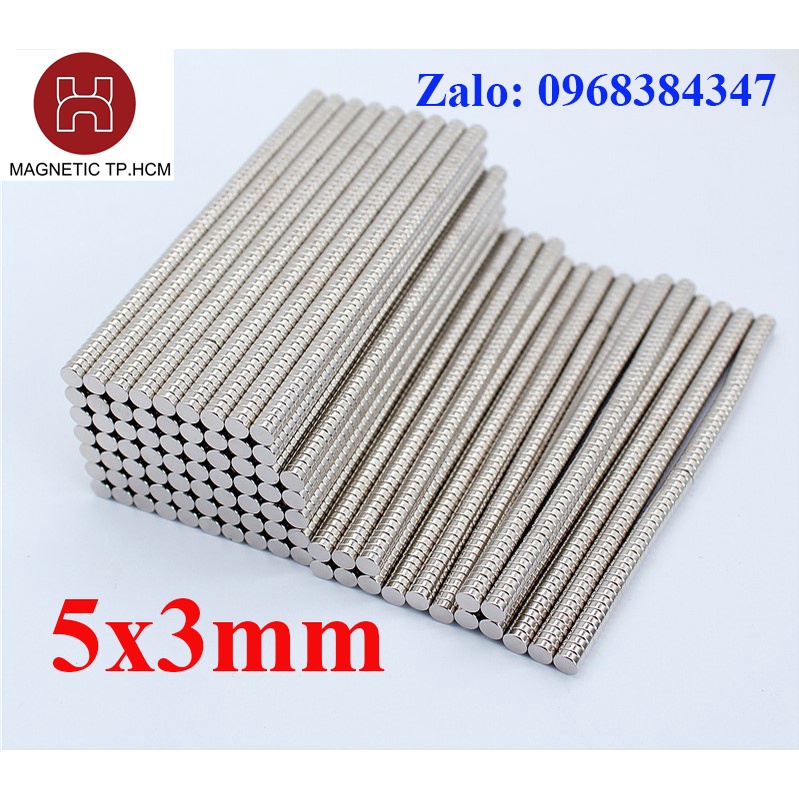 10 viên nam châm tròn 5x3mm trắng đất hiếm lực hút siêu mạnh, viên nam châm tròn D5x3mm mạ niken, nam châm trắng chuẩn
