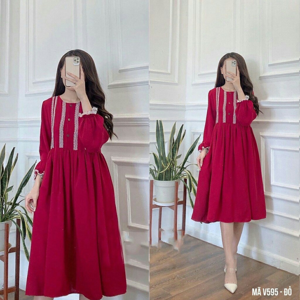 VÁY BẦU XINH MKE515 CHẤT COTTON PHA SỌC KẺ