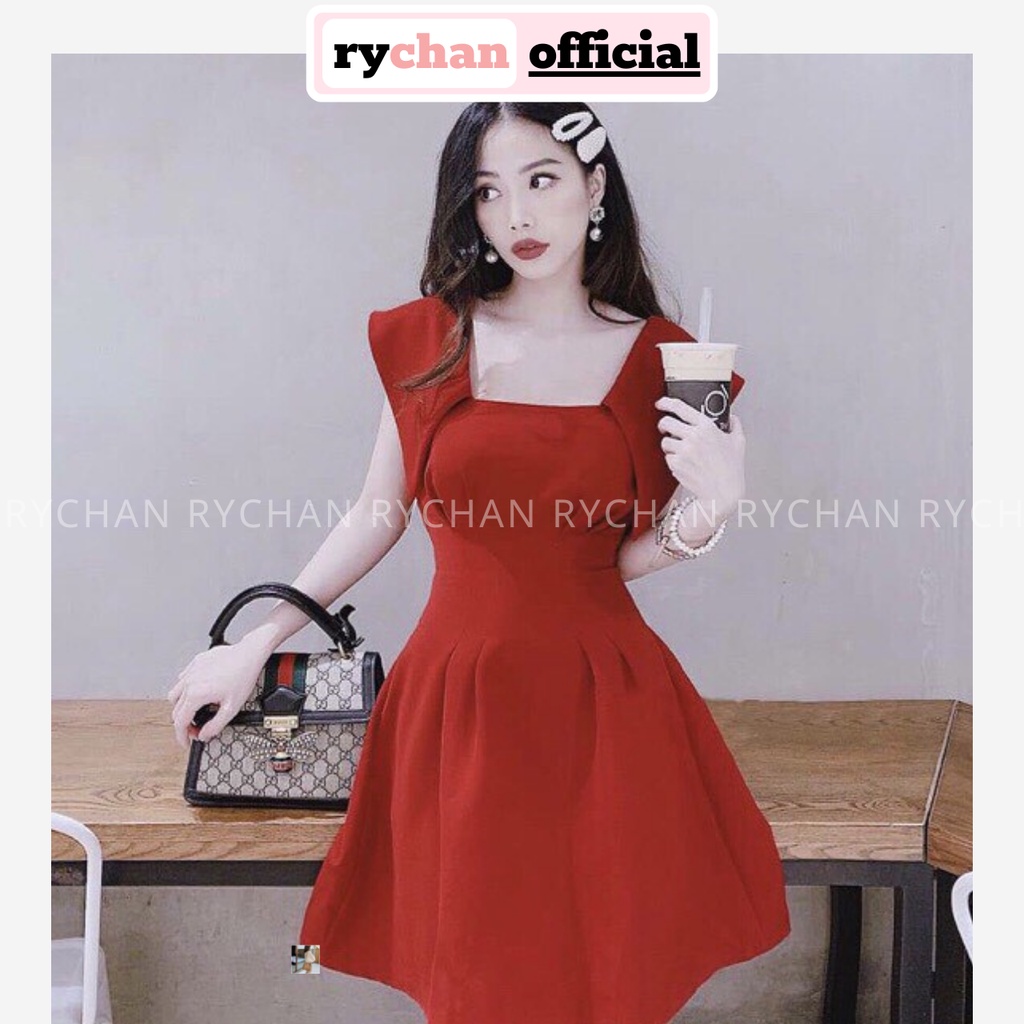 DX026 - Đầm Xòe Cổ Vuông 2 Màu Sang Trọng Đầm Dự Tiệc Đi Chơi