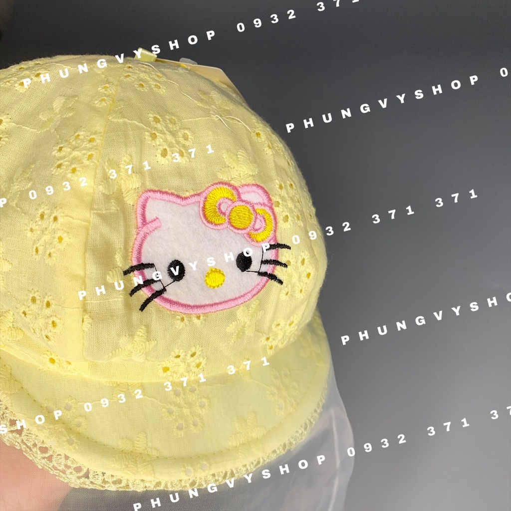 Mũ cho bé có khăn voan cản gió che bụi cho bé sơ sinh- VẢI ĐỤC LỖ HOA KITTYY- nón trai gái