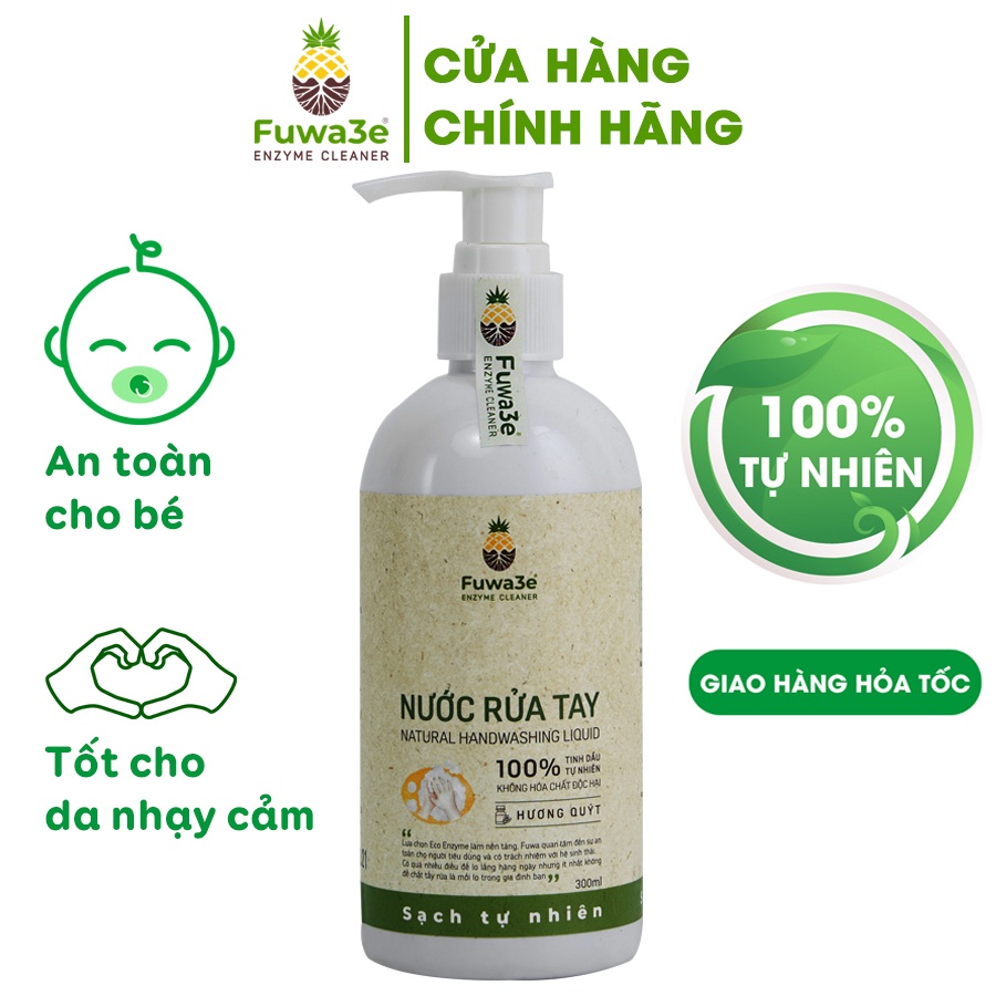 Nước rửa tay hữu cơ Fuwa3e mùi tinh dầu quýt từ chế phẩm Enzyme sinh học 300ml