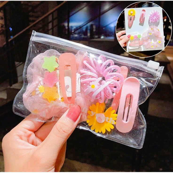 SET 6 KẸP TÓC KÈM DÂY BUỘC TÓC HOA CÚC