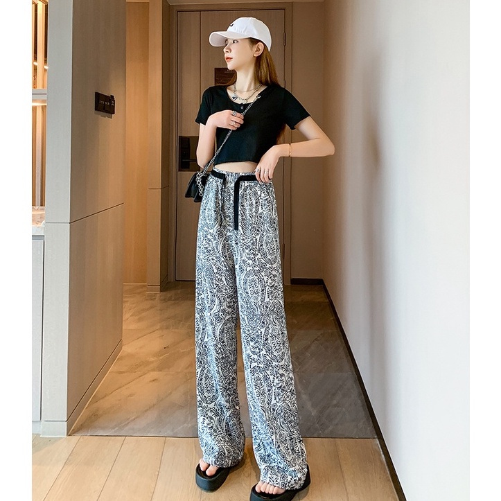 Quần chiffon Ống Rộng Lưng Cao Thời Trang Hàn Quốc Cho Nữ