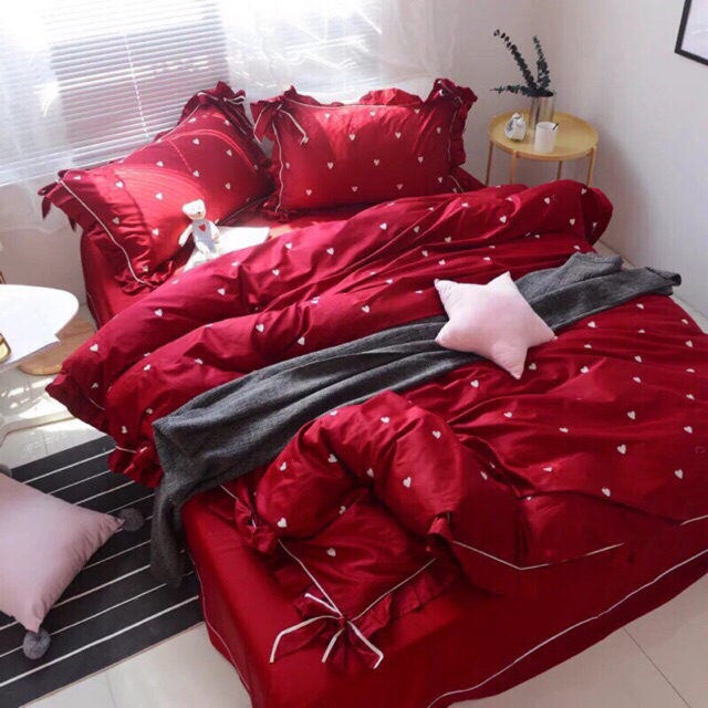 Bộ lụa thêu tim nơ 4 món