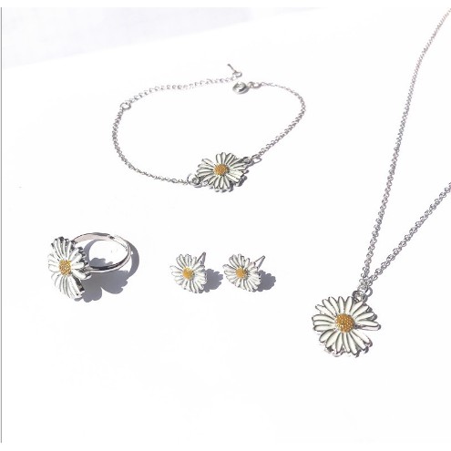 Set lắc tay, vòng cổ, khuyên, nhẫn hoa cúc Daisy