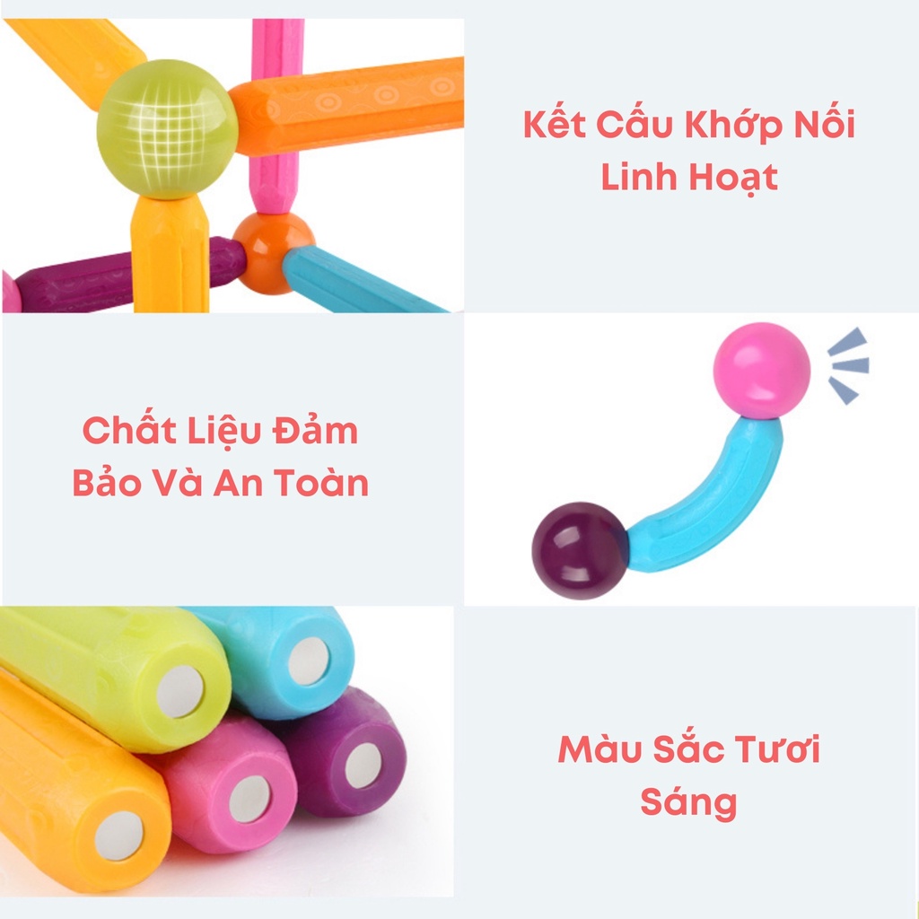 Đồ Chơi Xếp Hình Nam Châm Trí Tuệ Magnetic Sticks - Thanh Xếp Hình Từ Tính Cao Cấp