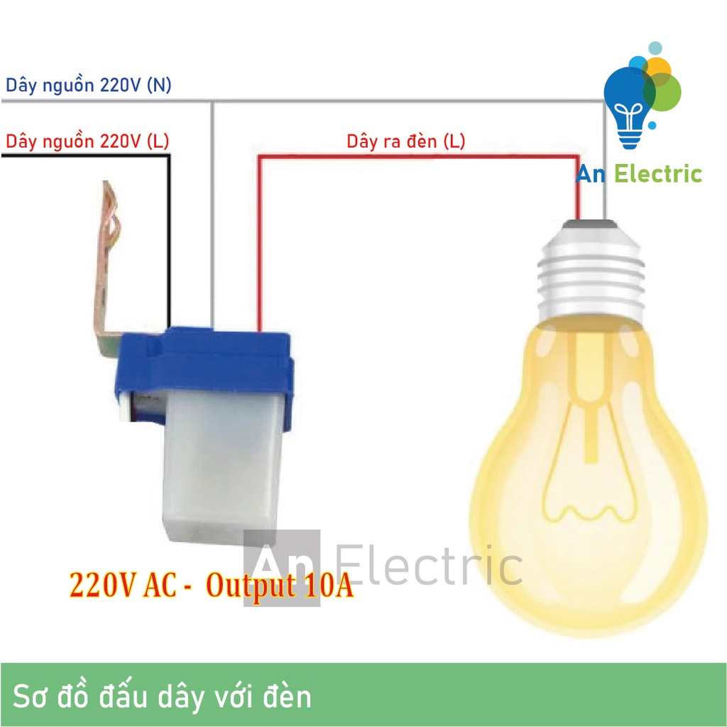 Bộ 2 công tắc cảm biến ánh sáng 220V 10A tự động bật đèn khi trời tối, tắt đèn khi trời sáng
