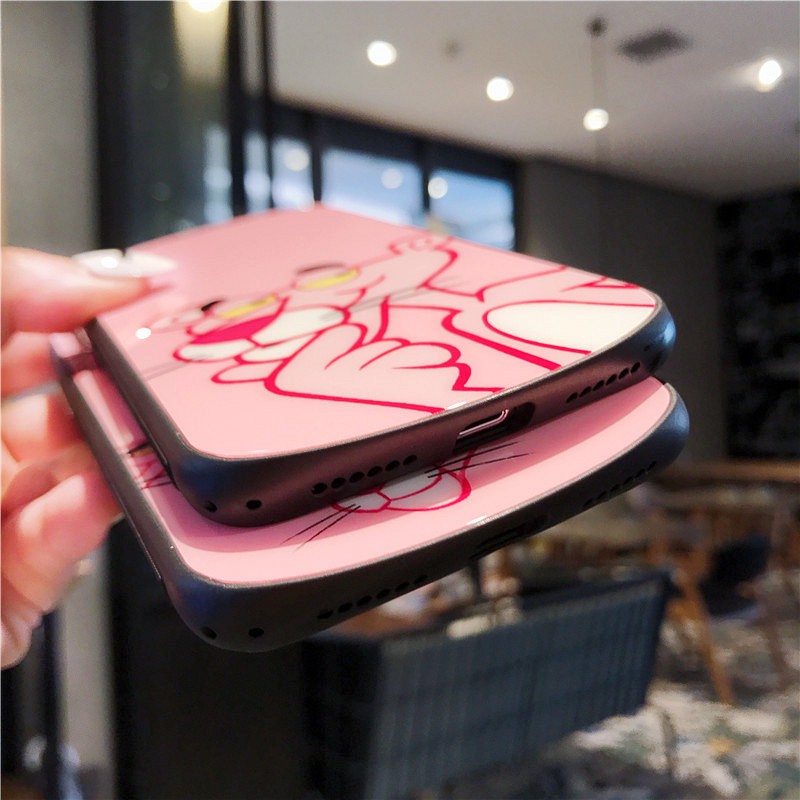 [ IPHONE ] Ốp Lưng Kính Cường Lực Viền Cong Pink Panther - K013