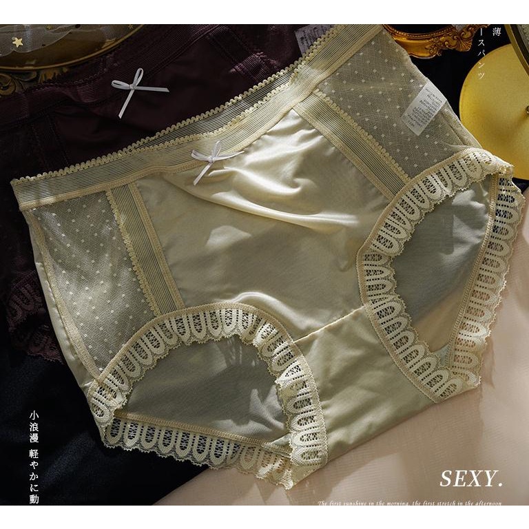 142861 Quần Lót Cotton Lưng Vừa Phối Ren Siêu Nhẹ Chống Khuẩn Quyến Rũ Cho Nữ