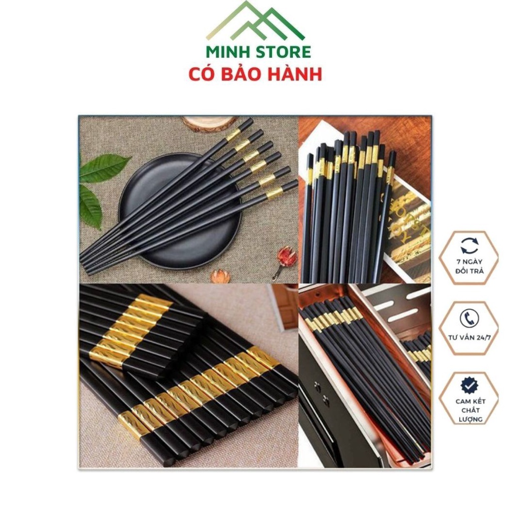 Bộ 10 Đôi Đũa Mạ Vàng Đũa Mạ Vàng Xuất Nhật, Hàn Quốc Cao Cấp, Chống Trơn Trượt