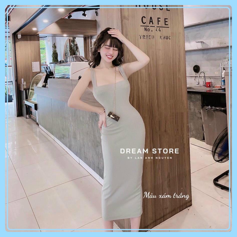 Váy hai dây kiểu nữ len gân ôm body trơn nhiều màu Đầm 2 dây bản to form dài body siêu co giãn | BigBuy360 - bigbuy360.vn