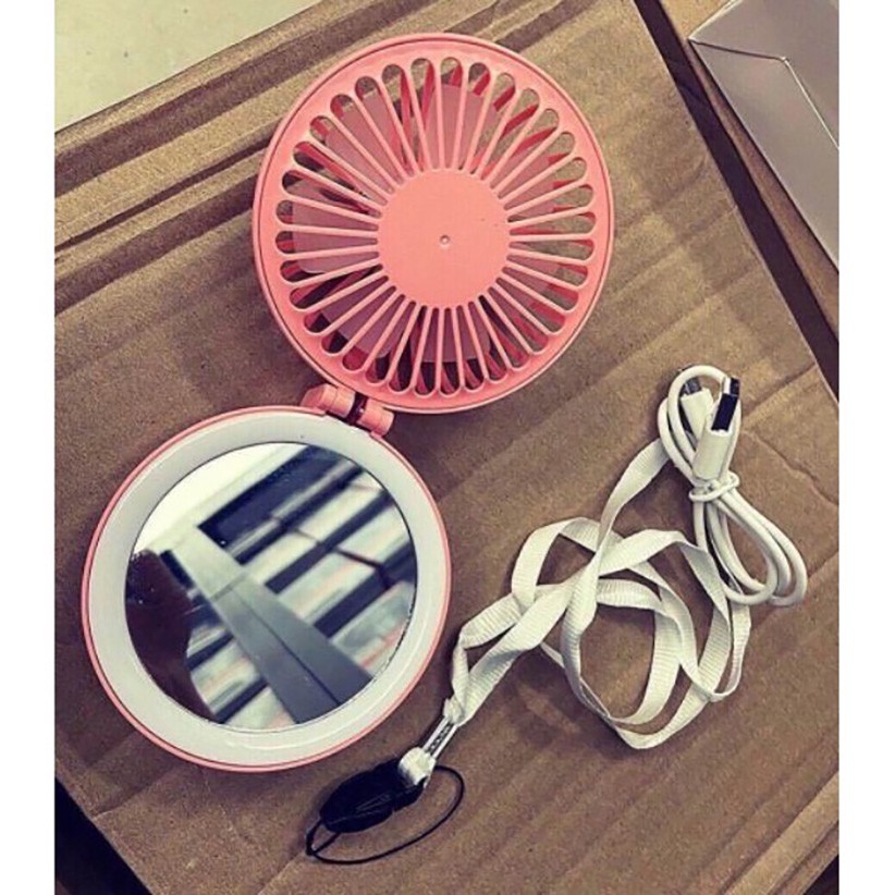 Quạt Tích Điện A8 Mini Để Bàn Kèm Gương + Đèn Selfile Xoay 180 Độ Tiện Lợi | BigBuy360 - bigbuy360.vn