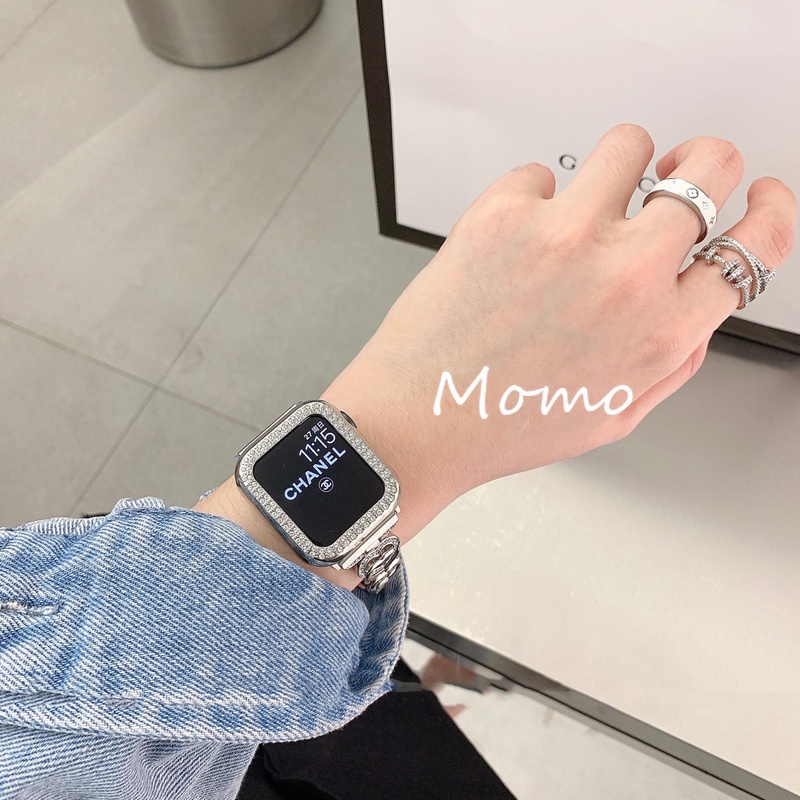 Dây Đeo Inox Đính Kim Cương Giả Cho Đồng Hồ Thông Minh Smart Watch Series 7 6 5 4 3 41mm 45mm 42mm 40mm 44mm