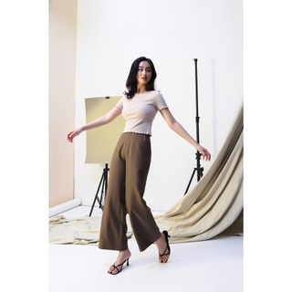 LIBÉ - Quần dài ống suông vải cotton màu nâu