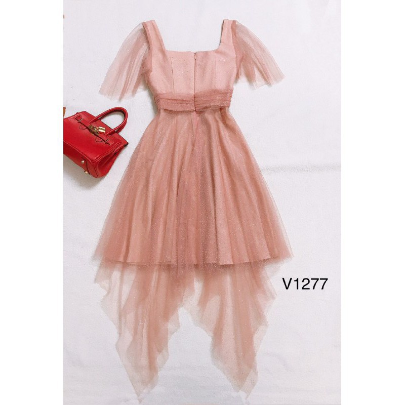 [ xả kho ] MiD Đầm kate phủ lưới kim tuyến V1277 tua rua Mie Design kèm ảnh thật