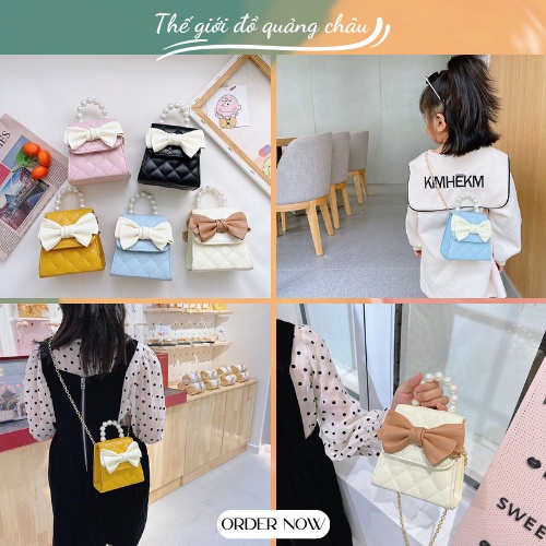 Túi đeo chéo dành cho bé gái đính kèm nơ xinh xắn - Hàng Quảng Châu Cao Cấp