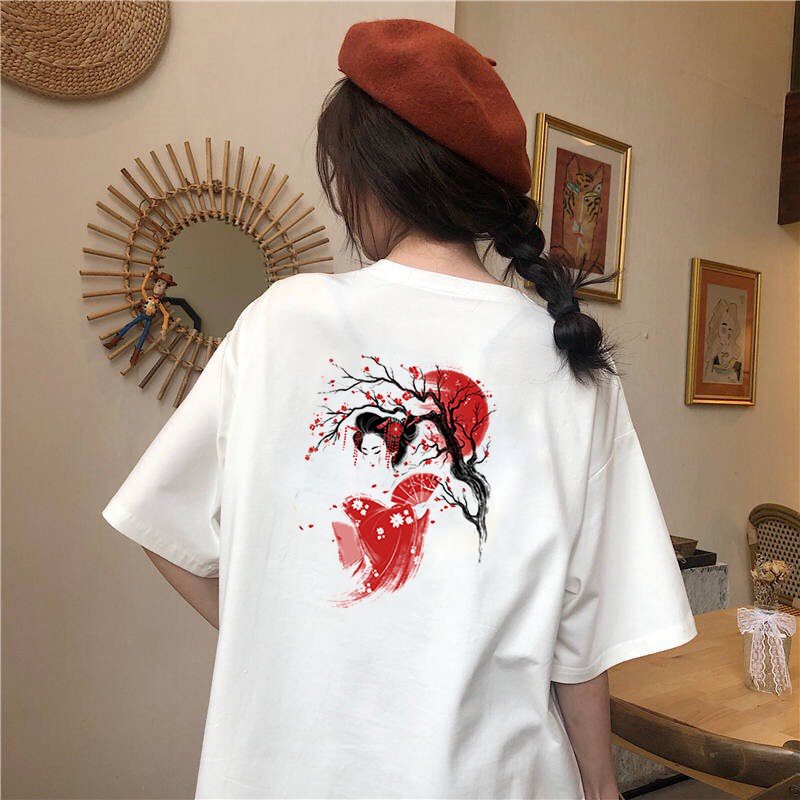 Áo thun tay lỡ form rộng họa tiết cô gái phong cách Nhật Bản vải dày mịn 2020T2476