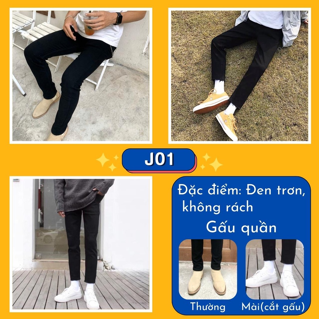 [Tiền Nào Của Đấy]Quần Jean Nam Đen Trơn Vải Co Giãn, Không Phai Màu Dáng Skinny Phong Cách Hàn Quốc