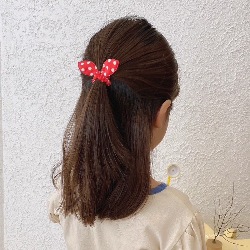 Dây buộc tóc vải nơ tai thỏ nhiều hoạ tiết dễ thương cho bé gái