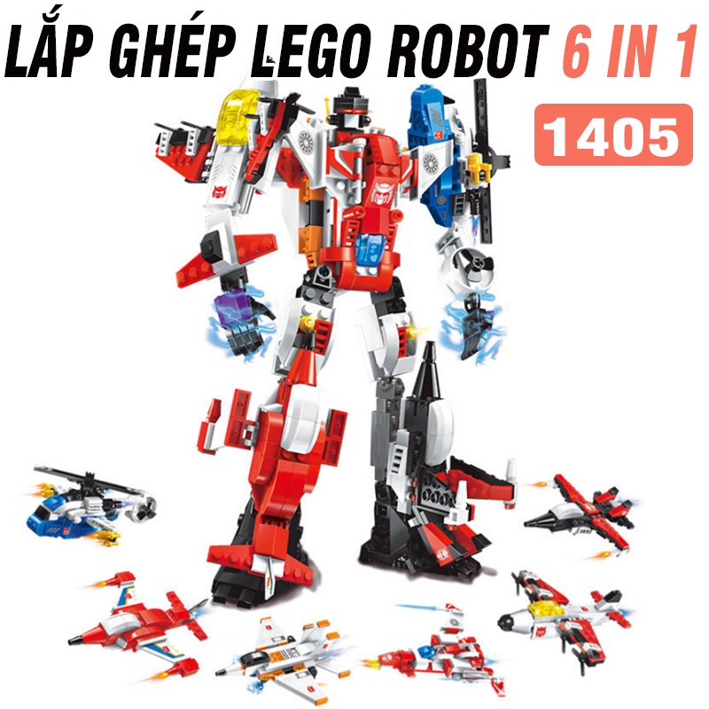 Bộ Xếp hình Lego robot biến hình từ 6 xe nhỏ đồ chơi lắp ghép trẻ em
