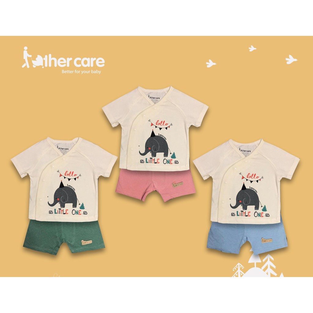 Bộ Quần Áo sơ sinh Cộc Tay FatherCare Cài lệch in hình Voi Little One FC733