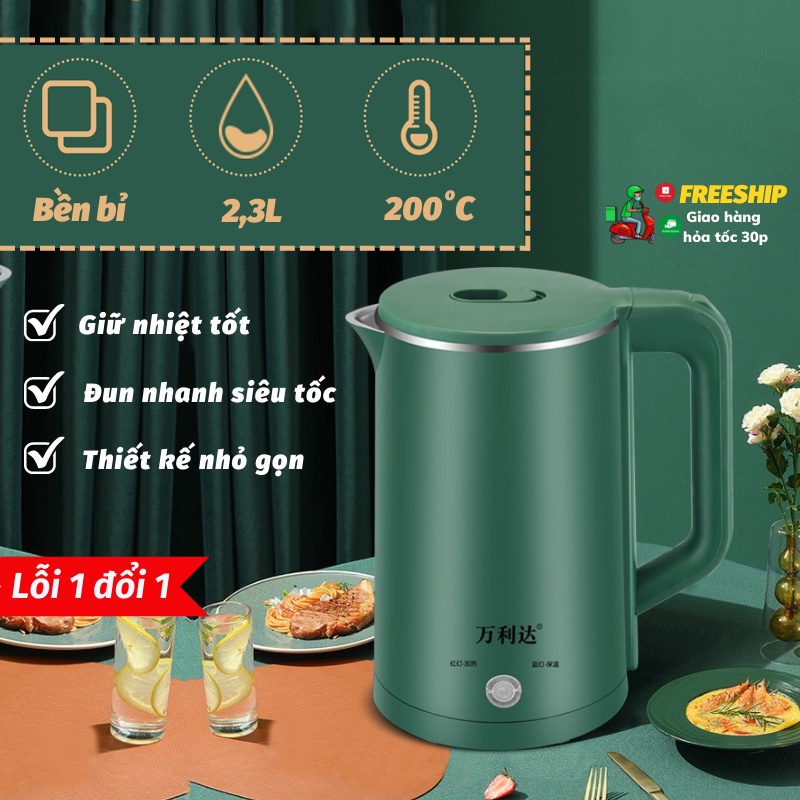Ấm Nước Siêu Tốc Bình Đun Nước  2.3L An Toàn 2 Lớp Giữ Nhiệt Thông Minh 1500W SUN.Z
