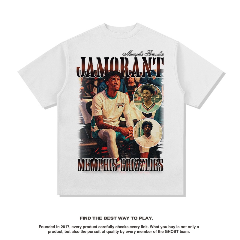 Áo Thun Thể Thao Tay Ngắn Cổ Tròn In Logo NBA Ja Morant Phong Cách Vintage