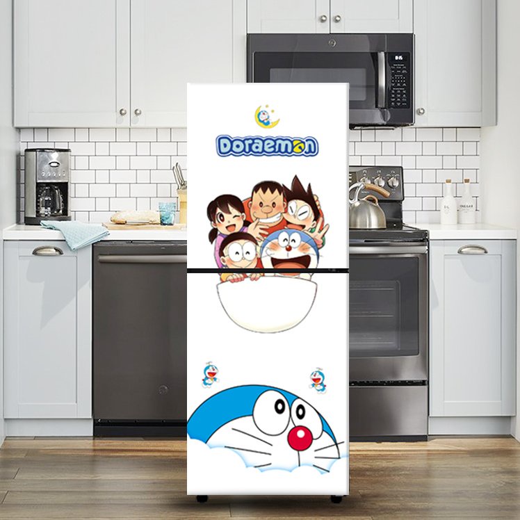 Decal dán tủ lạnh DOREMON TRÊN MÂY - THUTHAODECOR