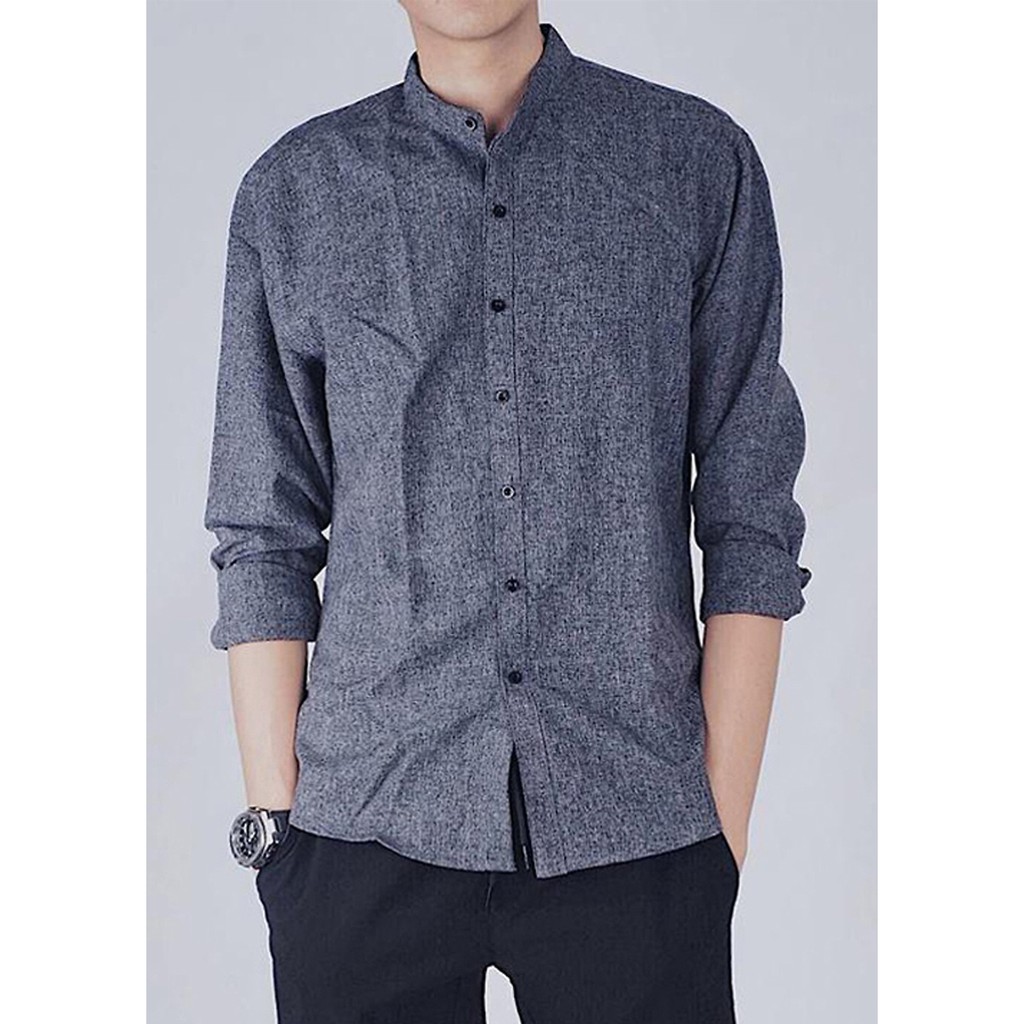 Áo sơ mi nam dài tay áo kiểu đẹp hàn quốc công sở cổ Tàu Màu Xám Tiêu Đậm F8888 | BigBuy360 - bigbuy360.vn