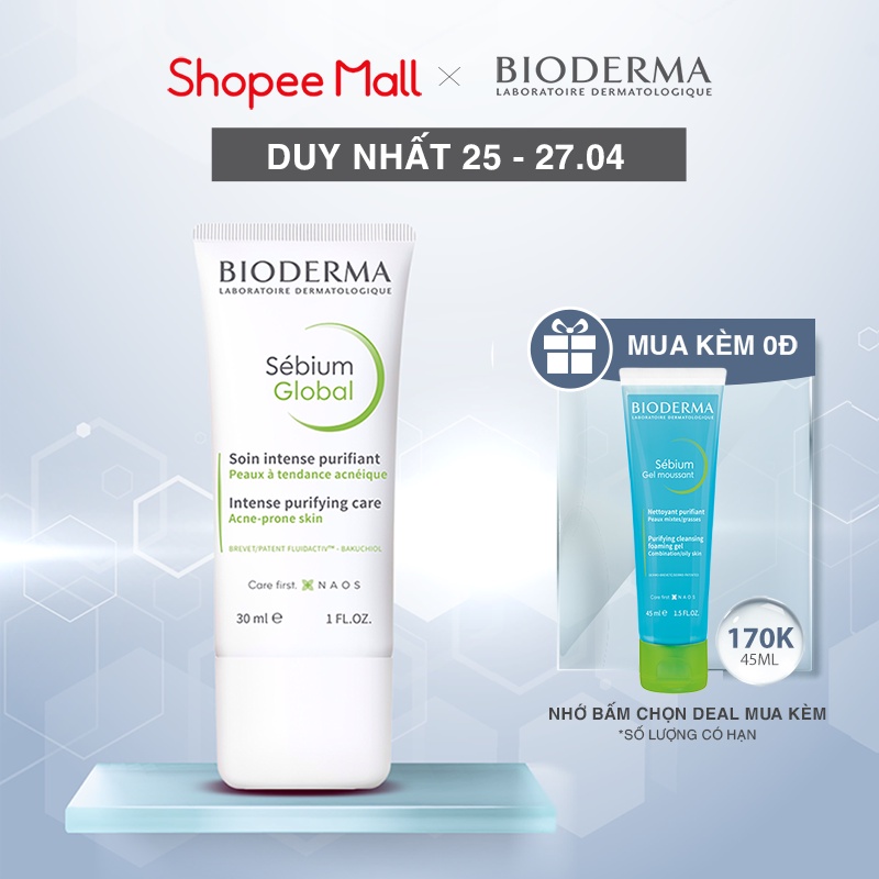 Kem dưỡng giảm mụn chuyên sâu cho da mụn nhẹ đến vừa Bioderma Sébium Global 30ml