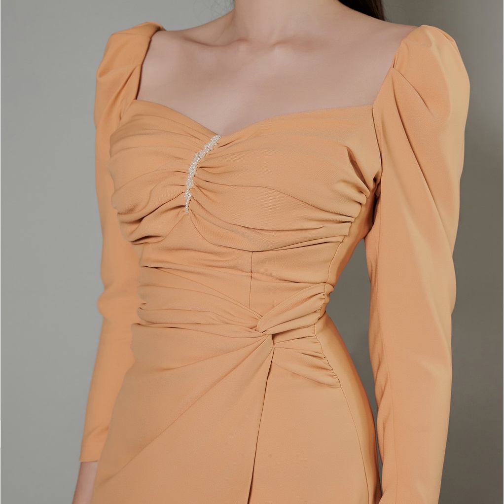 Đầm body sexy LOLEM Clothing cổ vuông, đầm nữ dáng ôm tay lỡ trơn thắt eo xinh phong cách nhẹ nhàng - Do172