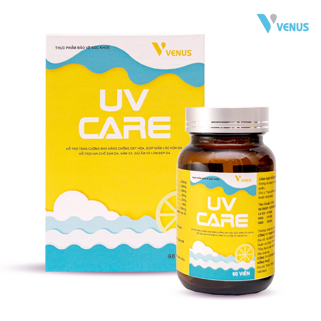 Viên uống chống nắng UV Care - Chống nắng uv, chống lão hóa da, giảm sạm, nám, tàn nhang, làm đẹp da (hộp 60 viên)