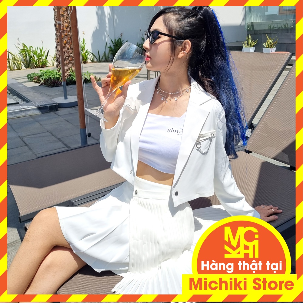 Áo blazer dài tay Michiki kiểu croptop (Trắng) phong cách Ulzzang - Hàng thiết kế cao cấp (46kg - 55kg)