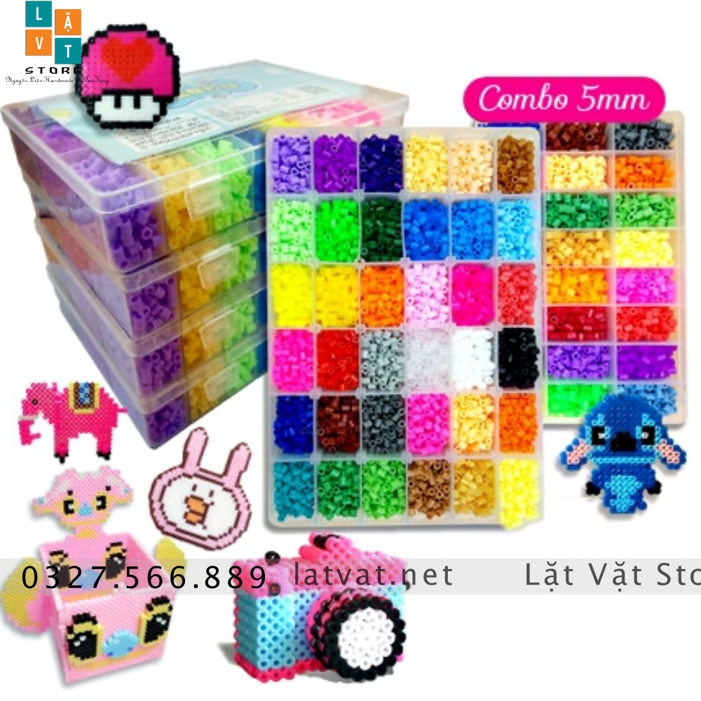 Bộ 2400 hạt nhựa gồm 24 màu và dụng cụ cơ bản, hama beads, perler bead