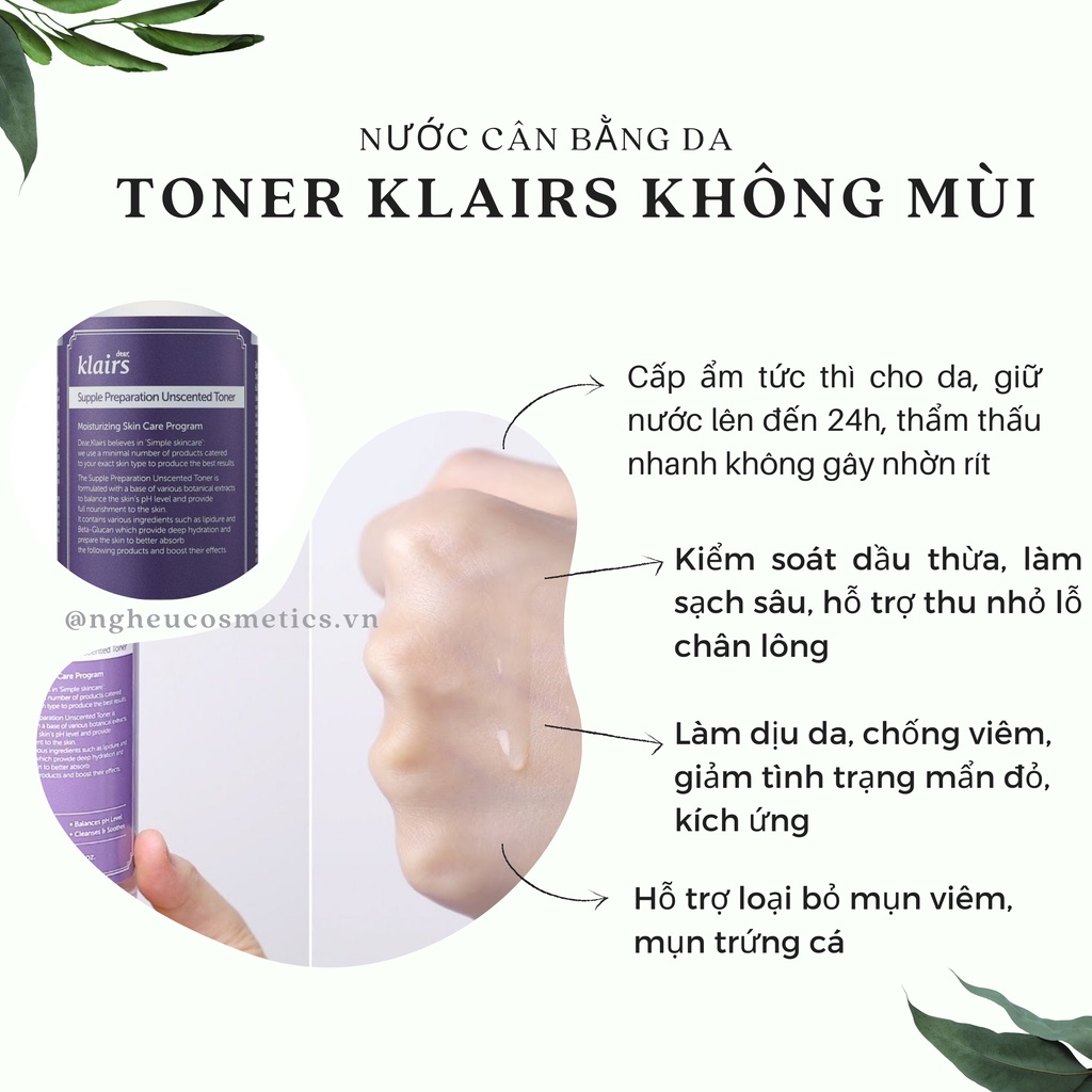 Nước Hoa Hồng Toner Klairs Không Mùi Dưỡng Ẩm Làm Dịu Da Thu Nhỏ Lỗ Chân Lông 180ML Nhập Khẩu Chính Hãng